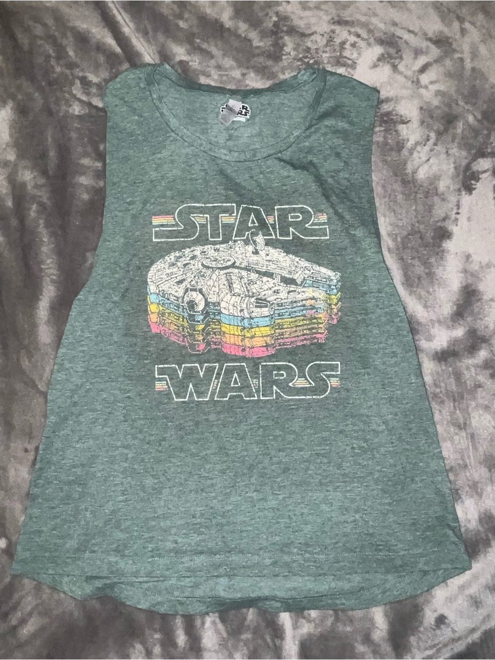Star Wars Vintage Millenium Falcon Tank, Retro Rainbow Graphic, Green Heather XL
